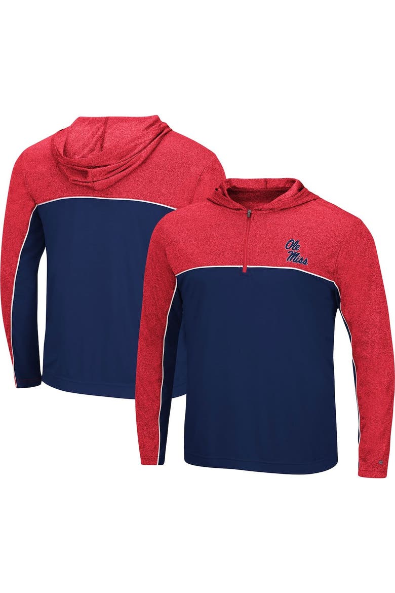 Men's Colosseum Navy/Heathered Red Ole Miss Rebels Flick Quarter-Zip Hoodie Windshirt, Main, color, Navy
