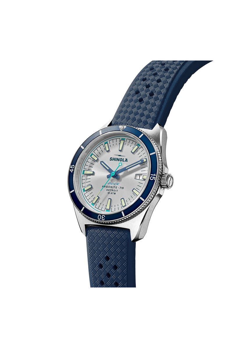 Shinola Duck Blue Rubber Strap Watch, 40mm, Alternate, color, Alabaster