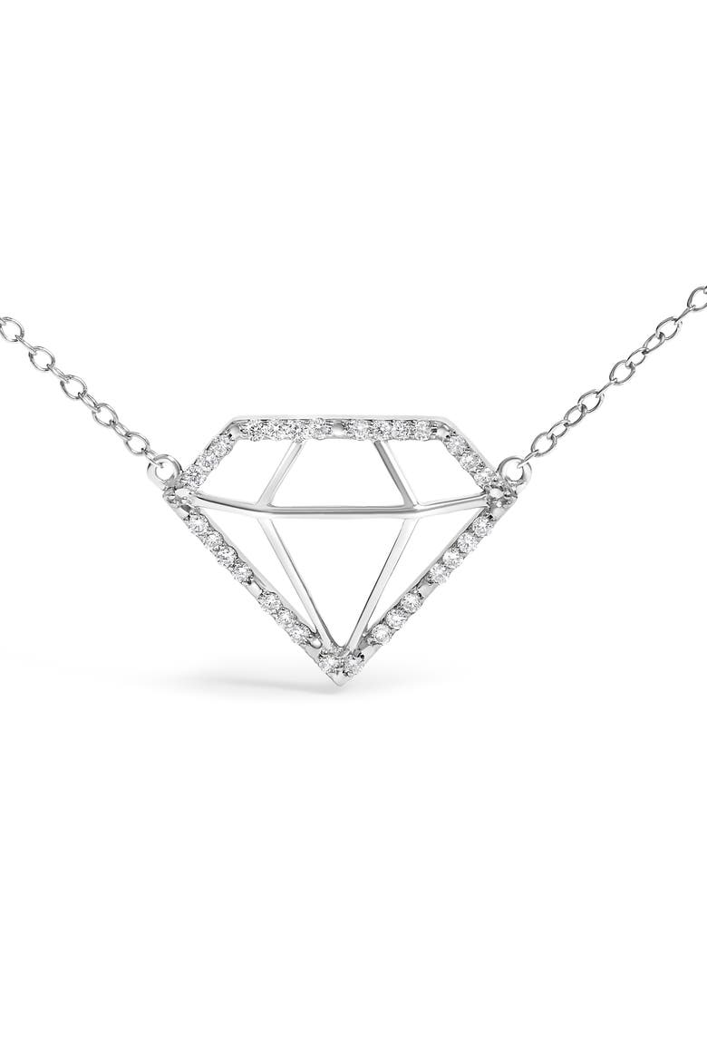 Silver 1/7 Cttw Lab Grown Diamond Diamond Shaped Pendant Necklace, Alternate, color, White