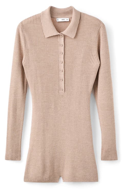 Polo Long Sleeve Rib Romper