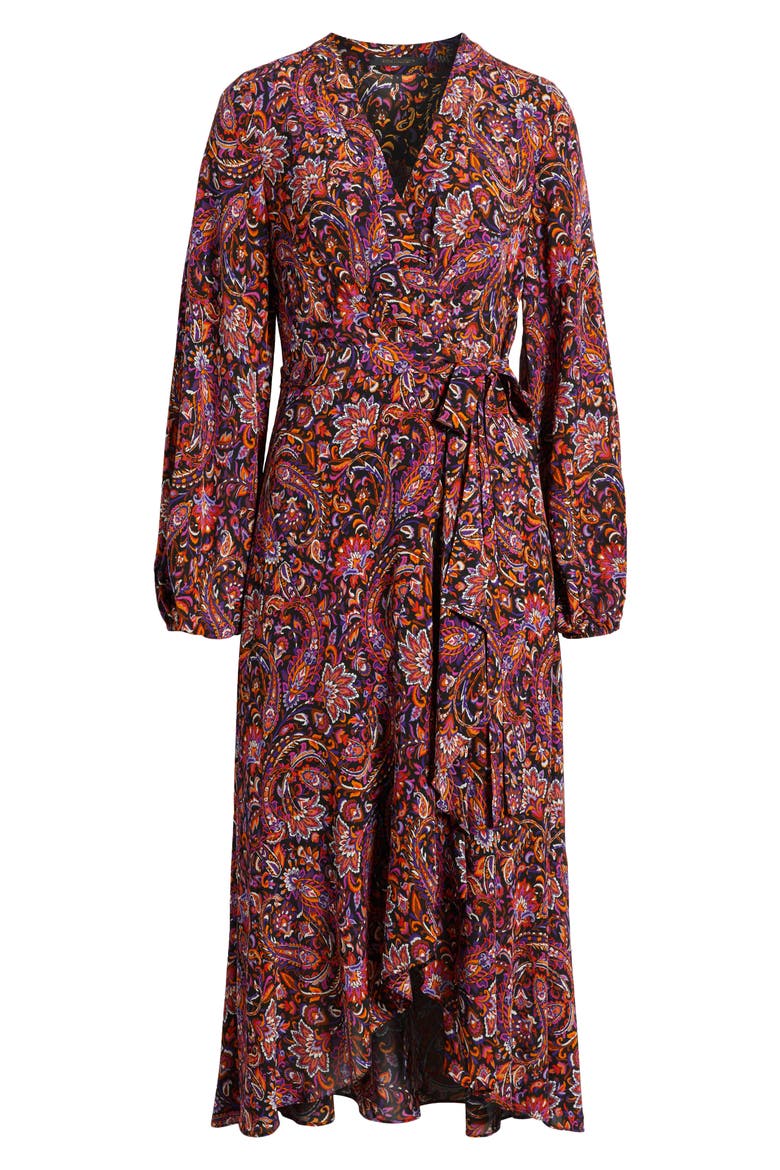 Dorothy Long Sleeve Faux Wrap Dress, Alternate, color, BLACK MULTI