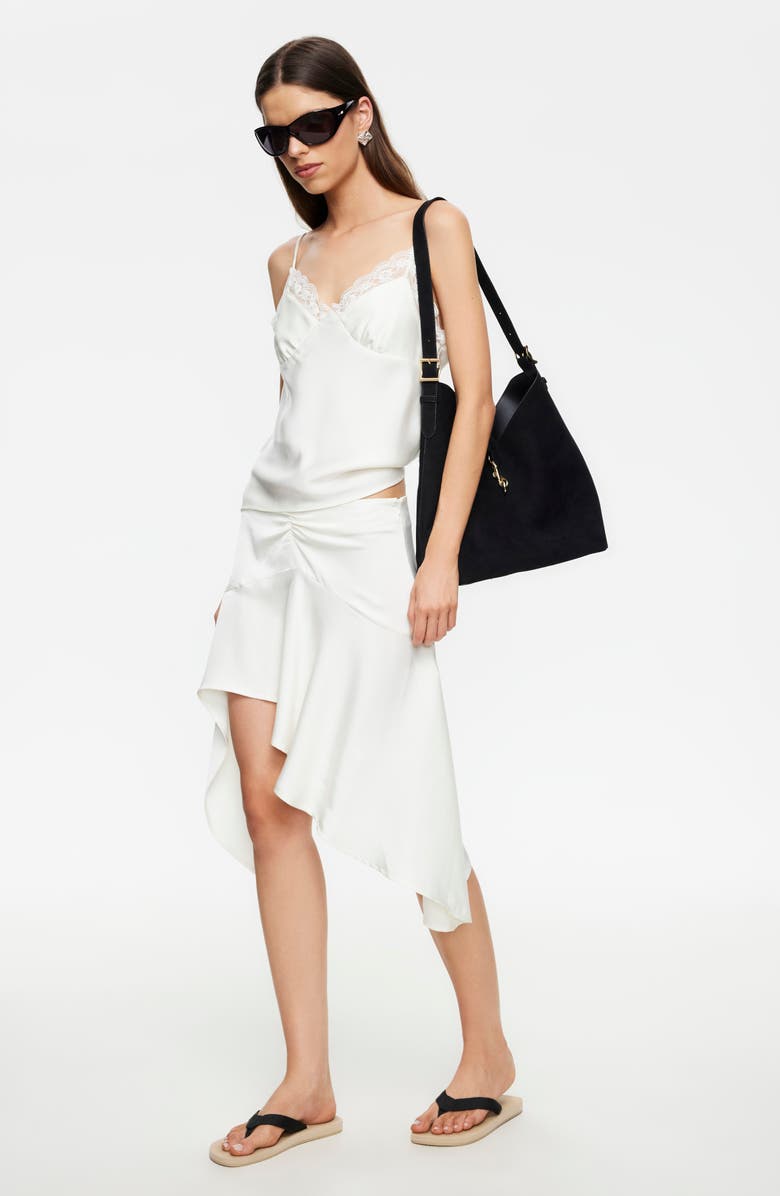 LIONESS Gloss Ruffle Satin Skirt, Alternate, color, Porcelain