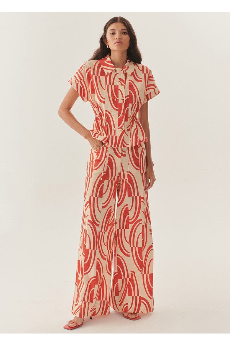 Sara Abstract Print Cotton Wide Leg Pants, Alternate, color, Red and White