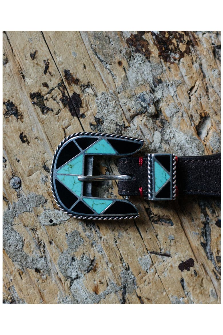 Kansas Belt with Turquoises Buckle, Alternate, color, BROWN