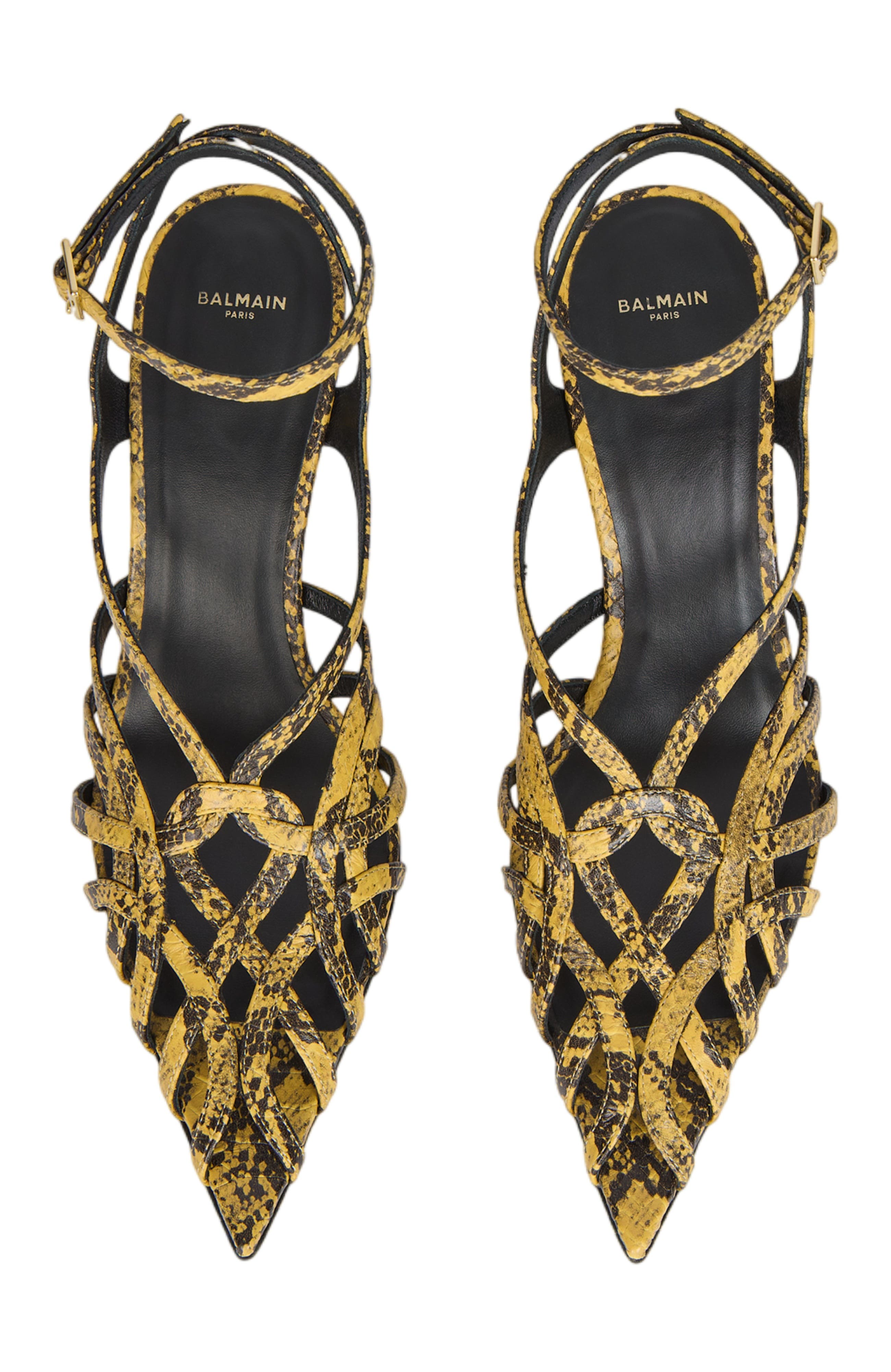Python-Effect Leather Cage Sandals, Alternate, color, yellow