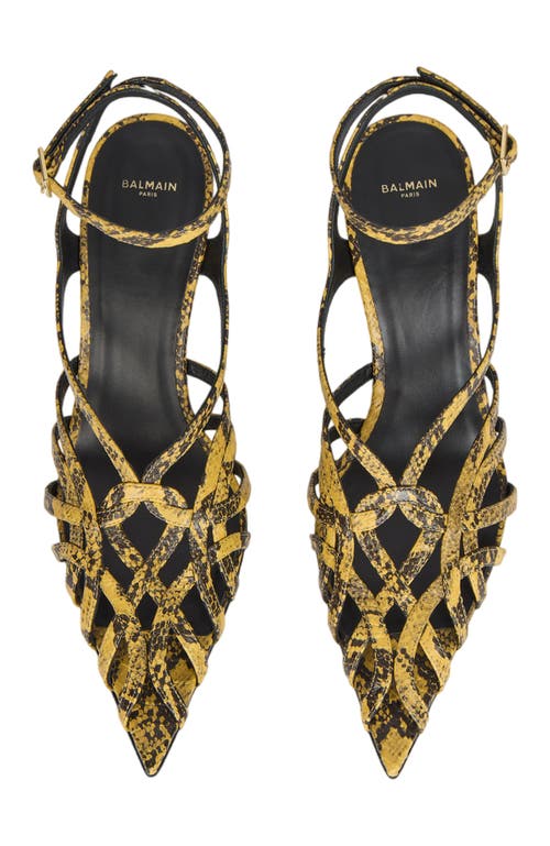 Balmain Python-effect Leather Cage Sandals In Yellow