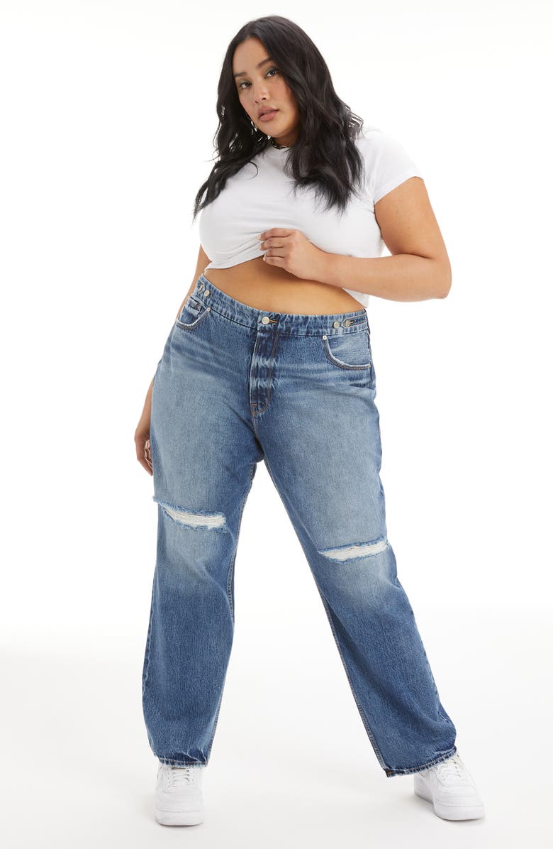 Good American Good '90s Ripped Straight Leg Jeans, Alternate, color, 