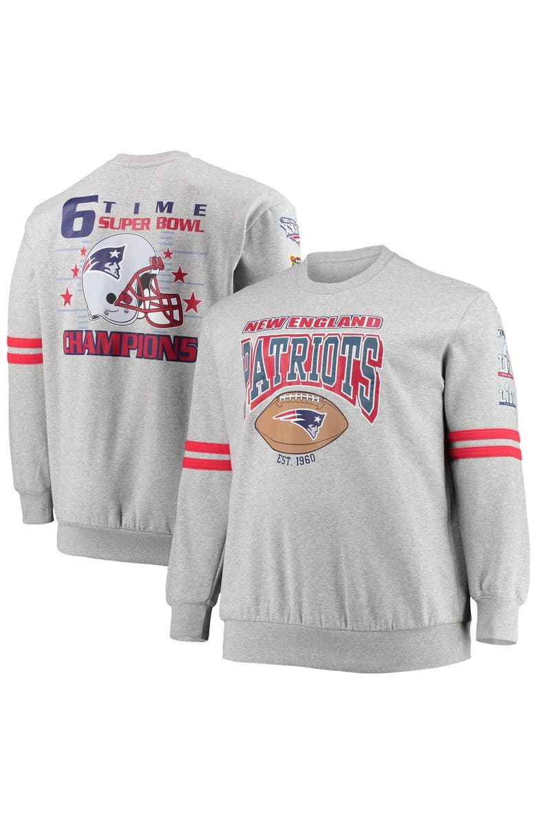 Mitchell & Ness Men's Mitchell & Ness Heathered Gray New England Patriots Big & Tall Allover Print Pullover Sweatshirt, Main, color, Heather Gray