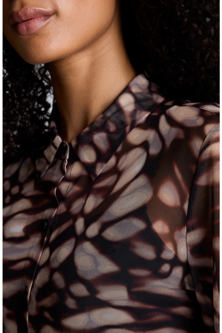 Print Long Sleeve Mesh Shirt, Alternate, color, PEANUT MULTI