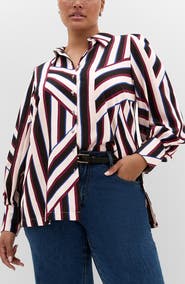 City Chic Haylee Striped Button Front Shirt