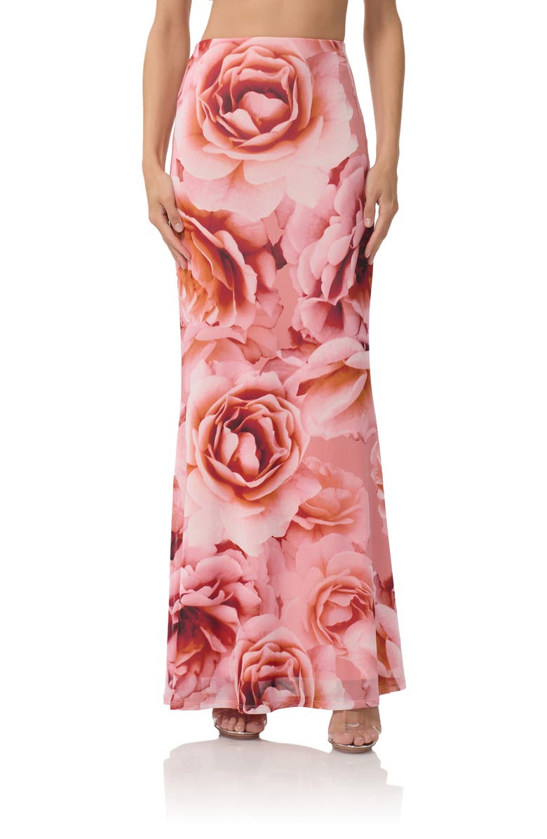 AFRM Tegan Allover Print Mermaid Skirt, Main, color, Peach Roses