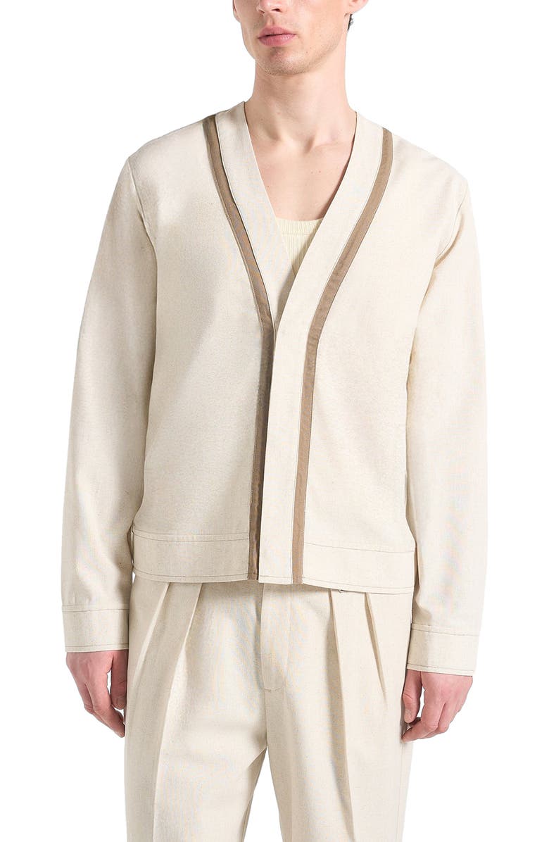Manière De Voir Alain Linen Cardigan with Contrast Placket, Alternate, color, Natural