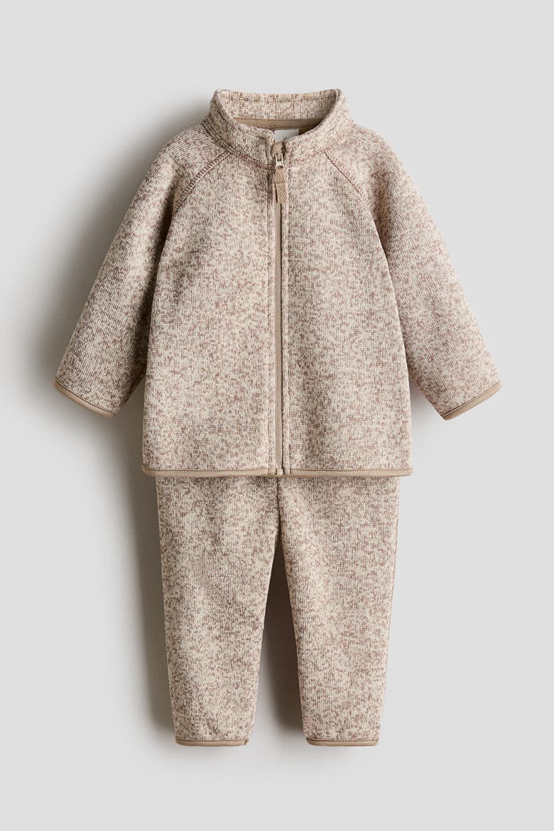 2-piece Knit Fleece Set, Main, color, Light beige melange