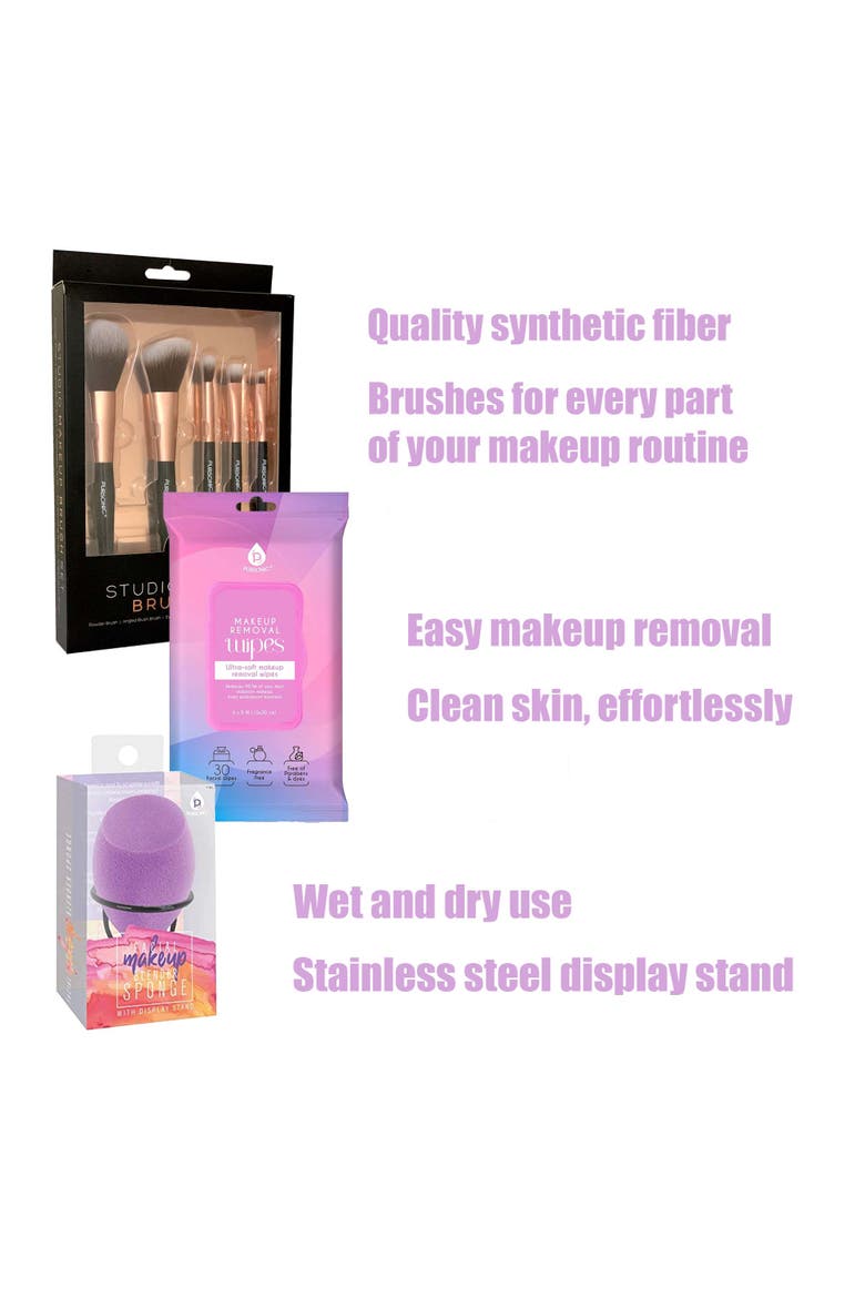 Makeup Essentials Bundle Brushes Wipes & Blender Sponge, Alternate, color, Multicolor