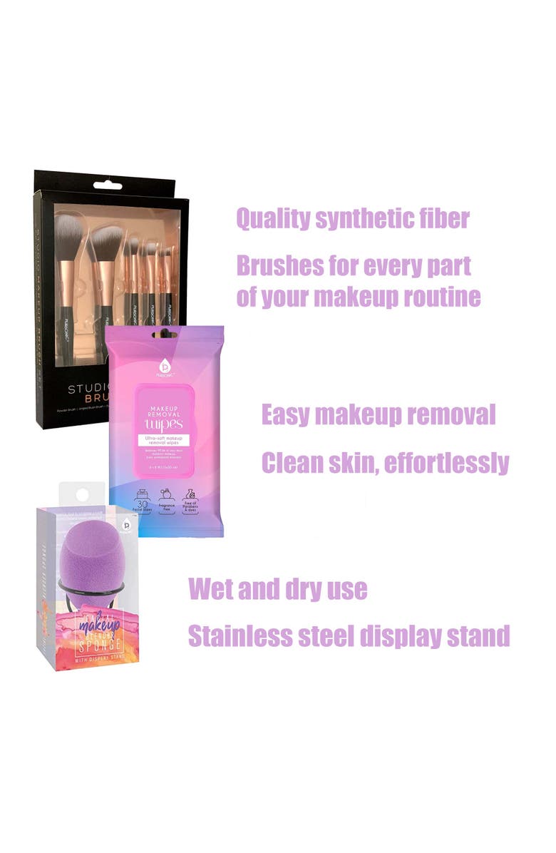 PURSONIC Makeup Essentials Bundle Brushes Wipes & Blender Sponge, Alternate, color, Multicolor