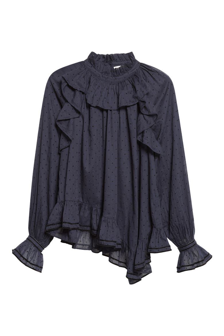 Marcella Clip Dot Ruffle Top, Main, color, NIGHTFALL