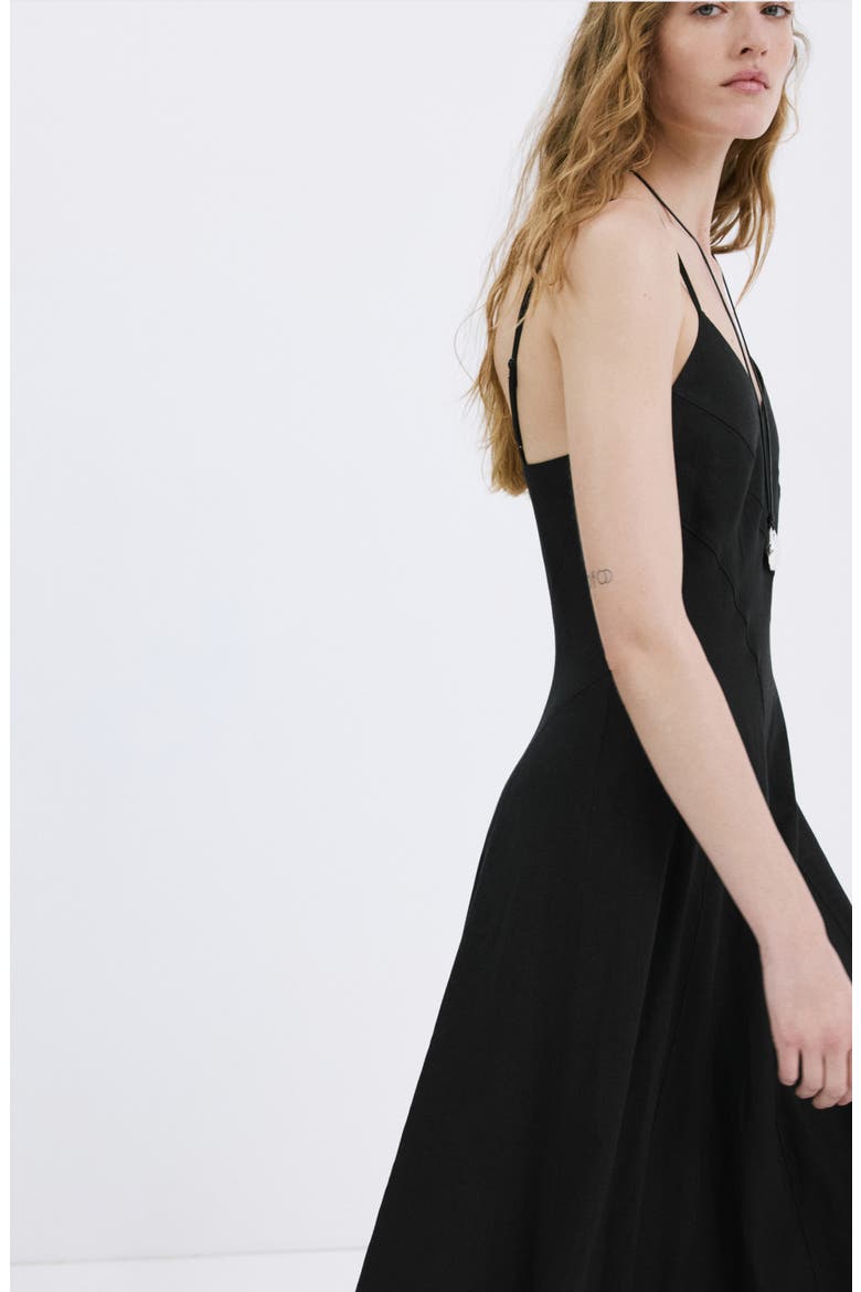 Sleeveless Linen Blend Midi Dress, Alternate, color, BLACK