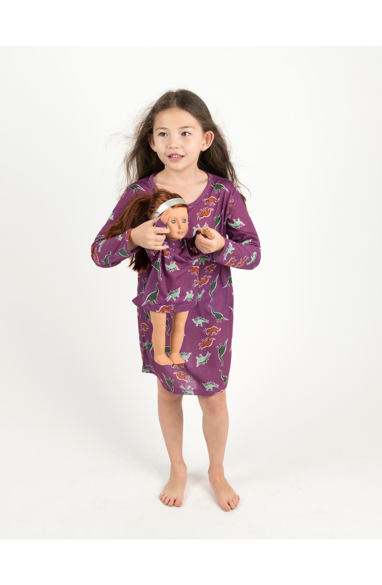 Leveret Girls Long Sleeve Nightgown with Matching Doll Nightgown, Printed Design, Main, color, Dinosaur