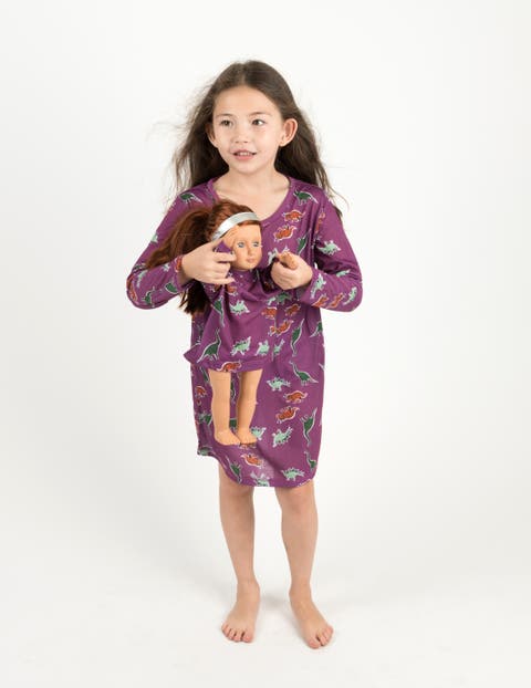 Girls Long Sleeve Nightgown with Matching Doll Nightgown, Printed Design