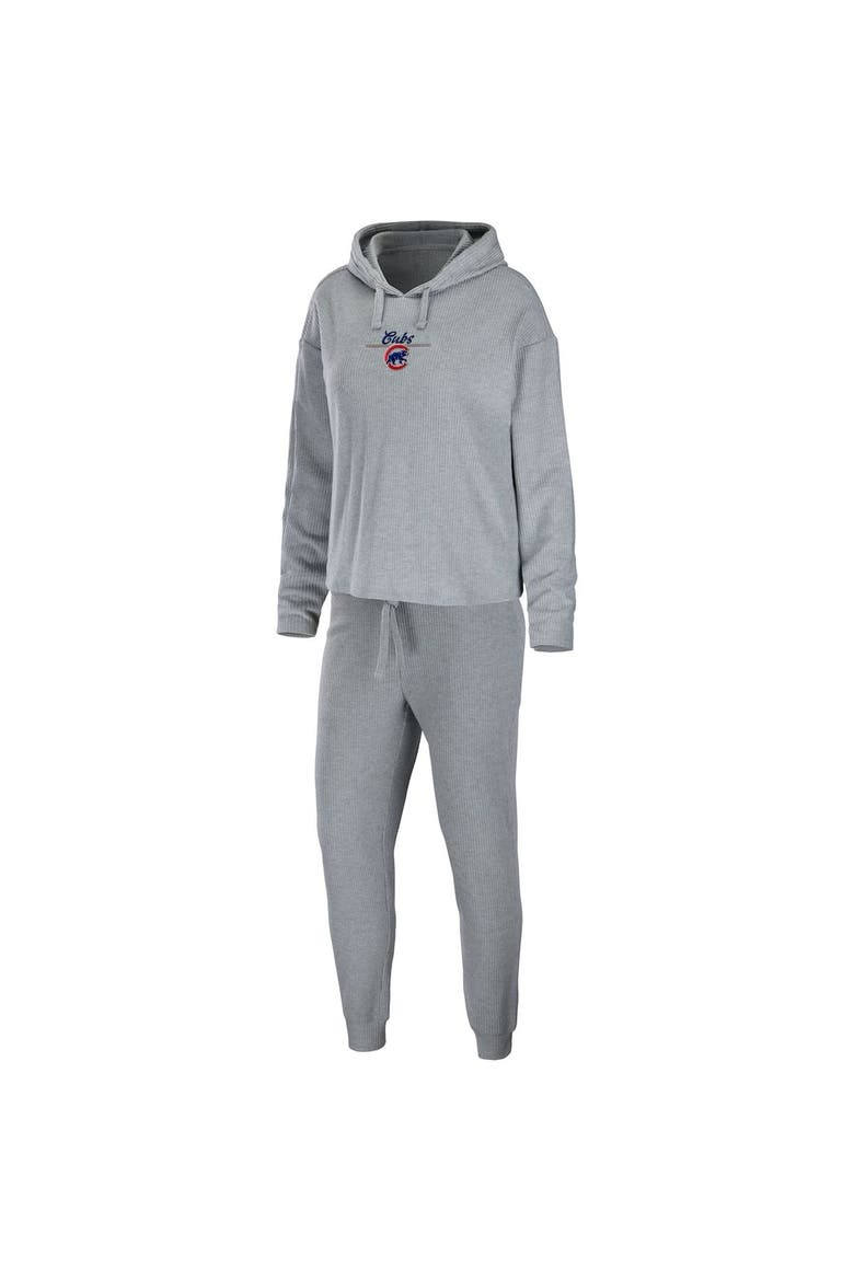 Women's WEAR by Erin Andrews Heather Gray Chicago Cubs Logo Pullover Hoodie & Pants Sleep Set, Main, color, Heather Gray