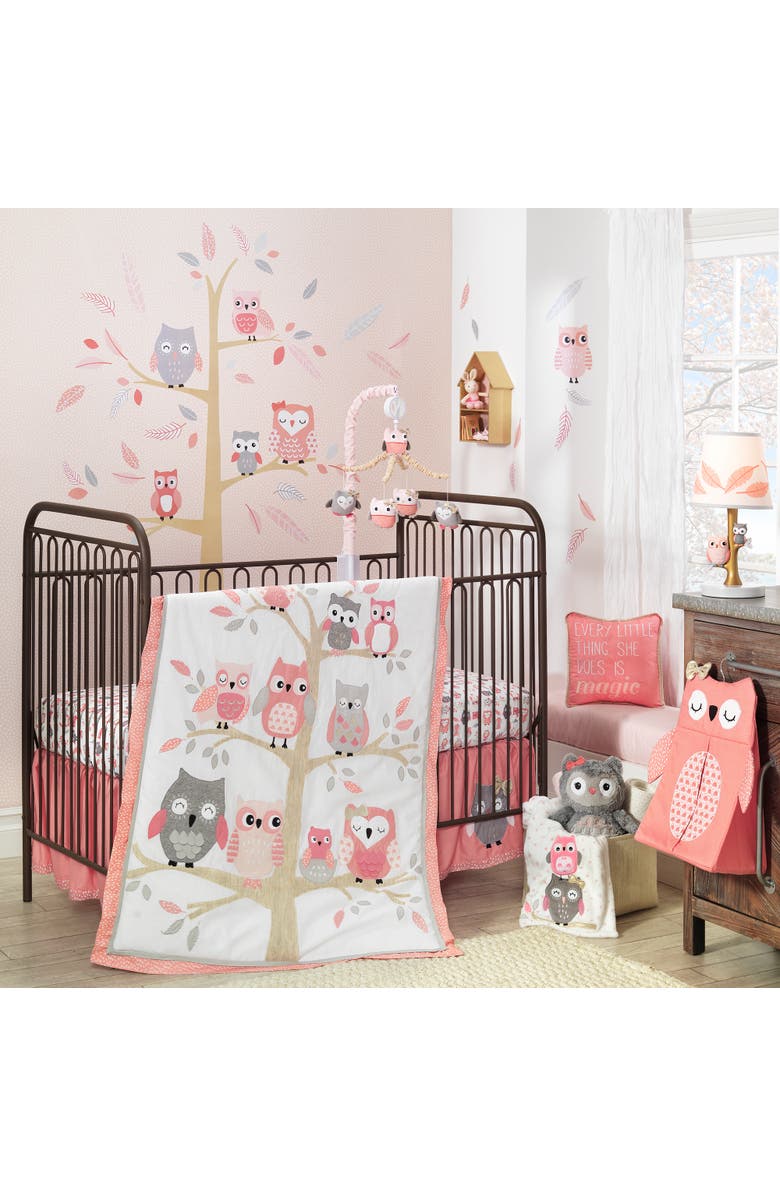 Lambs & Ivy Family Tree Owl Musical Baby Crib Mobile, Alternate, color, Coral