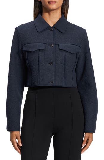 Theory Wool Cropped Jacket In Blue