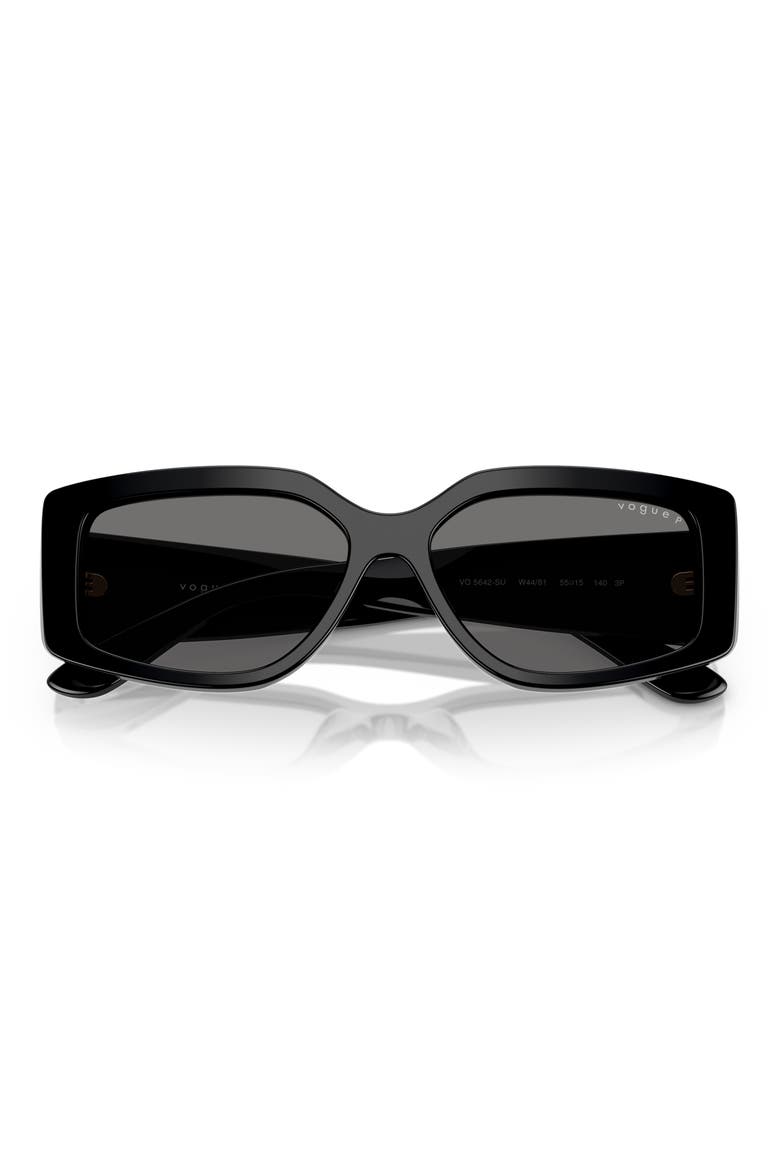 55mm Polarized Rectangular Sunglasses, Alternate, color, BLACK