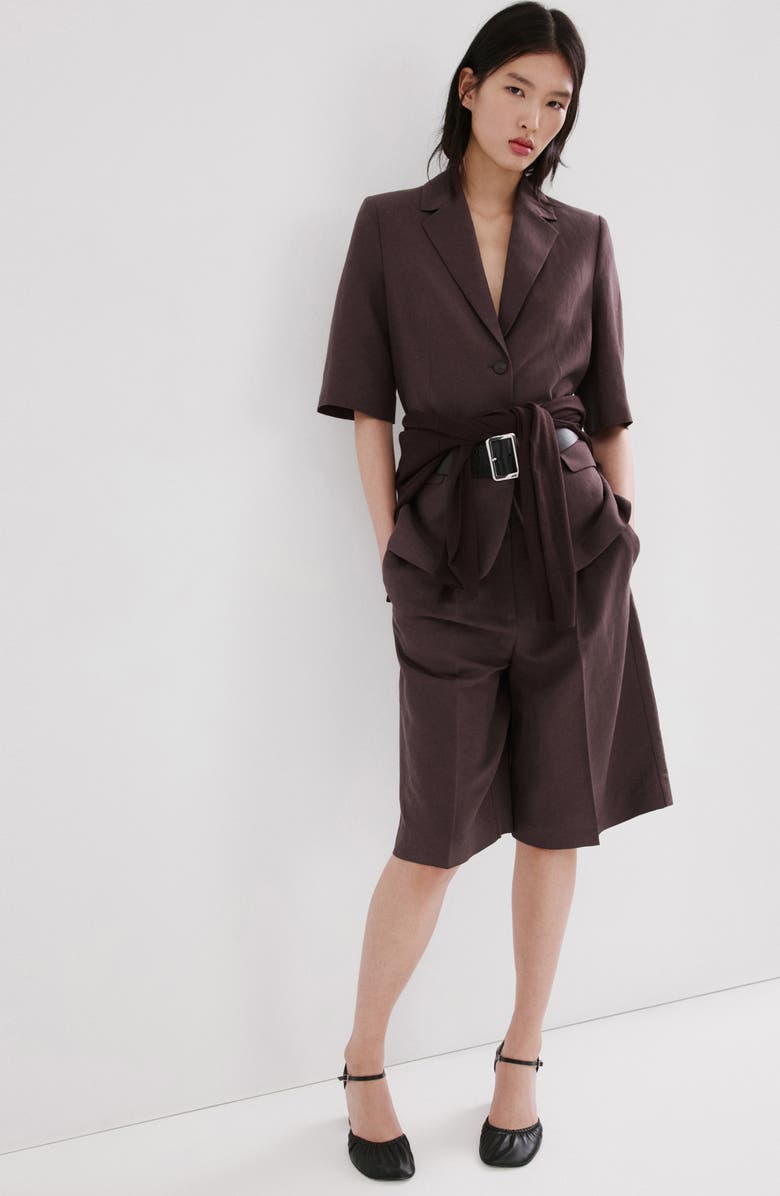 MANGO Argelia Belted Short Sleeve Blazer, Alternate, color, Purple