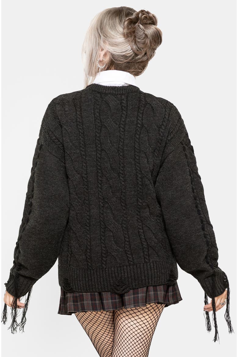 Skorn Skull Key Cable Knit Sweater, Alternate, color, Charcoal