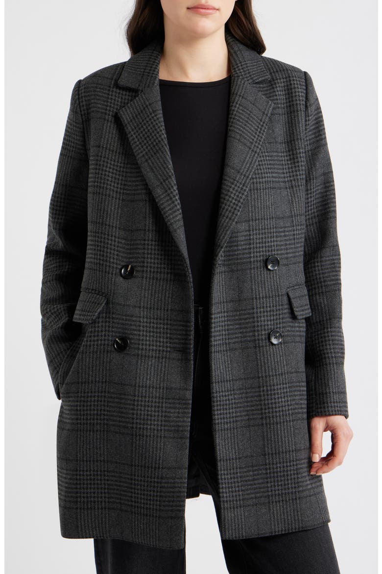 Plaid Double Breasted Coat, Alternate, color, GREY