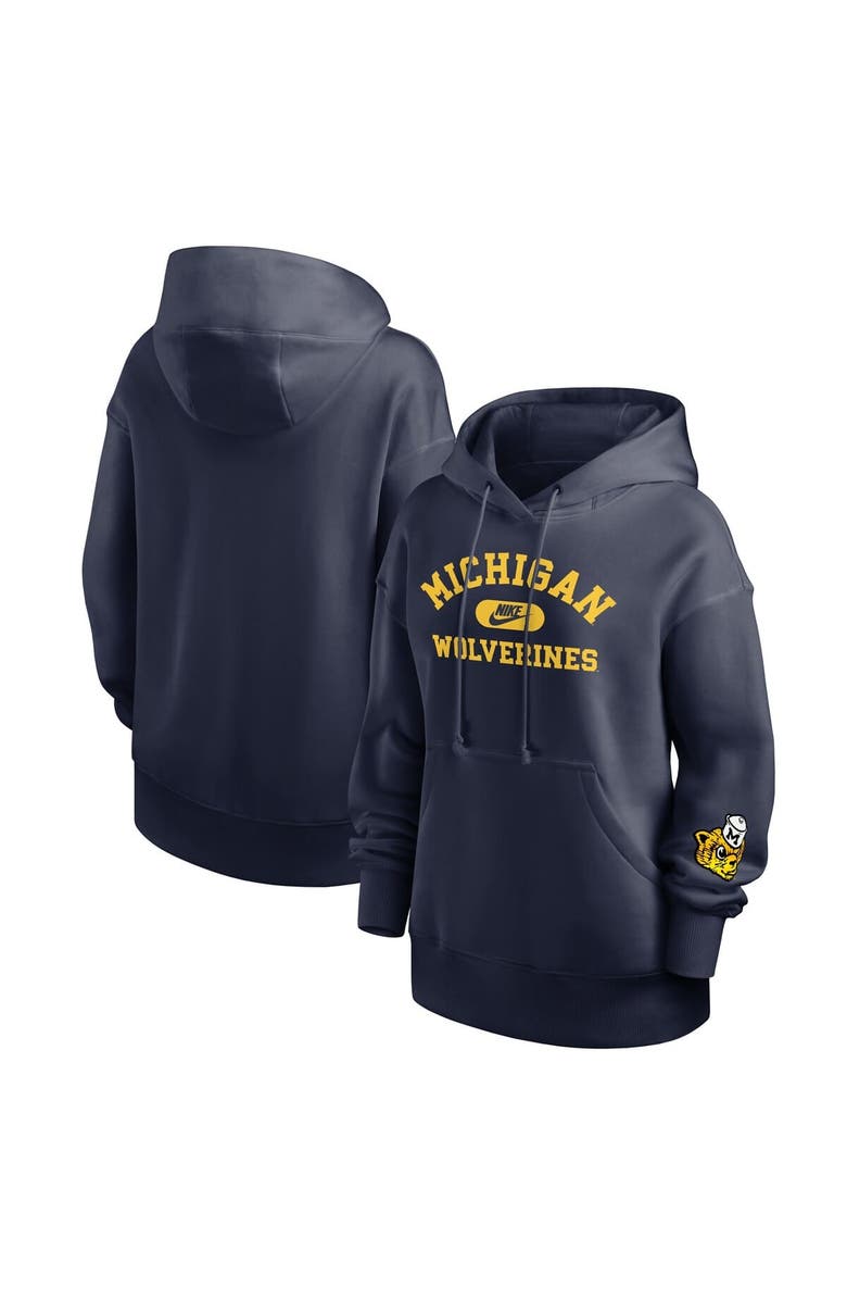 Nike Women's Nike Navy Michigan Wolverines Oversized Legacy Phoenix Foundational Stack Pullover Hoodie, Main, color,