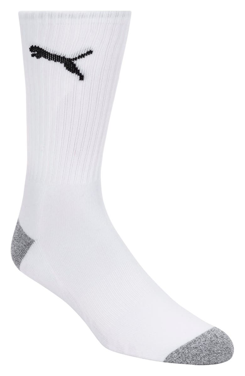 PUMA 6-Pack Terry Crew Length Socks, Alternate, color, White/ Black