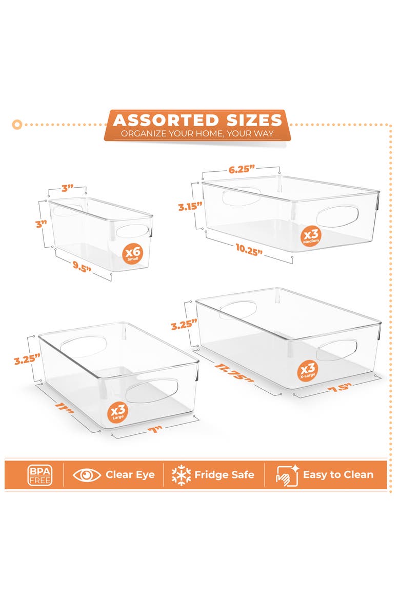 Set of 15 Assorted Clear Storage Bins, Alternate, color, CLEAR