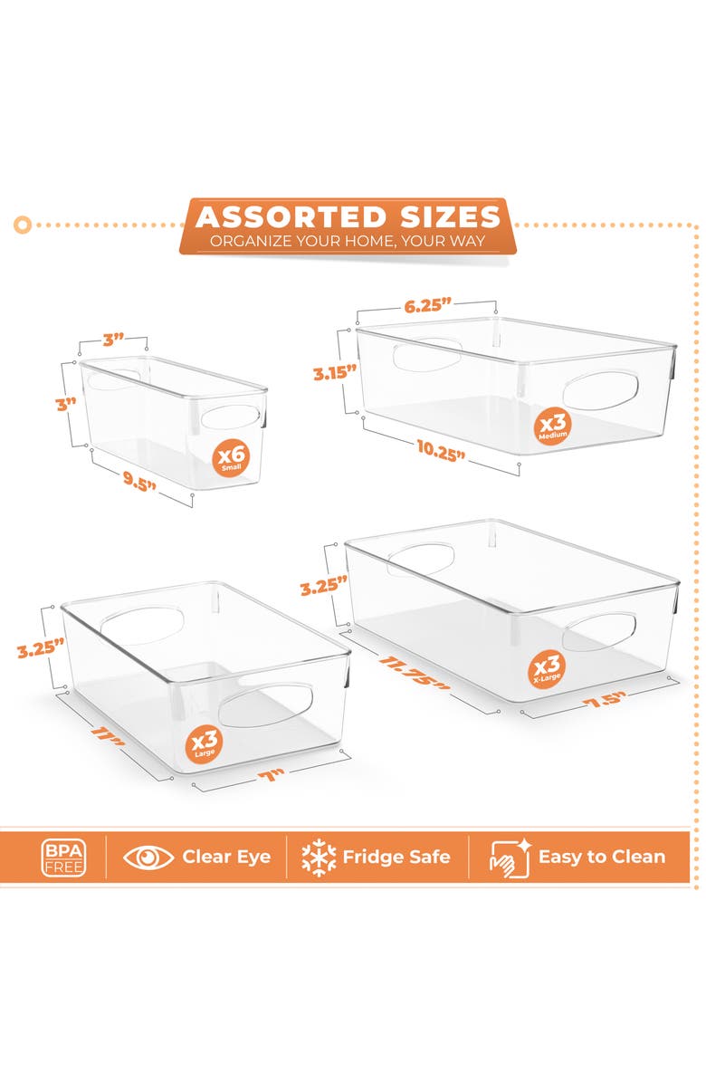 SORBUS Set of 15 Assorted Clear Storage Bins, Alternate, color, Clear