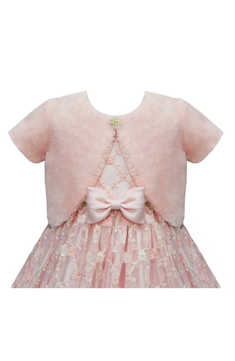 AMERICAN PRINCESS Kids' Flower Embroidered Dress & Faux Fur Bolero Jacket, Alternate, color, Peach