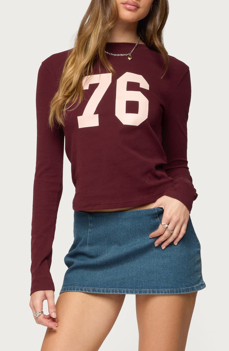 EDIKTED 76 Stretch Cotton Graphic T-Shirt, Main, color, Wine