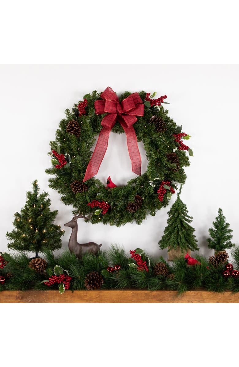 Northlight Pre-Lit Battery Operated Canadian Pine Christmas Wreath - 30" - Clear LED Lights, Alternate, color, 