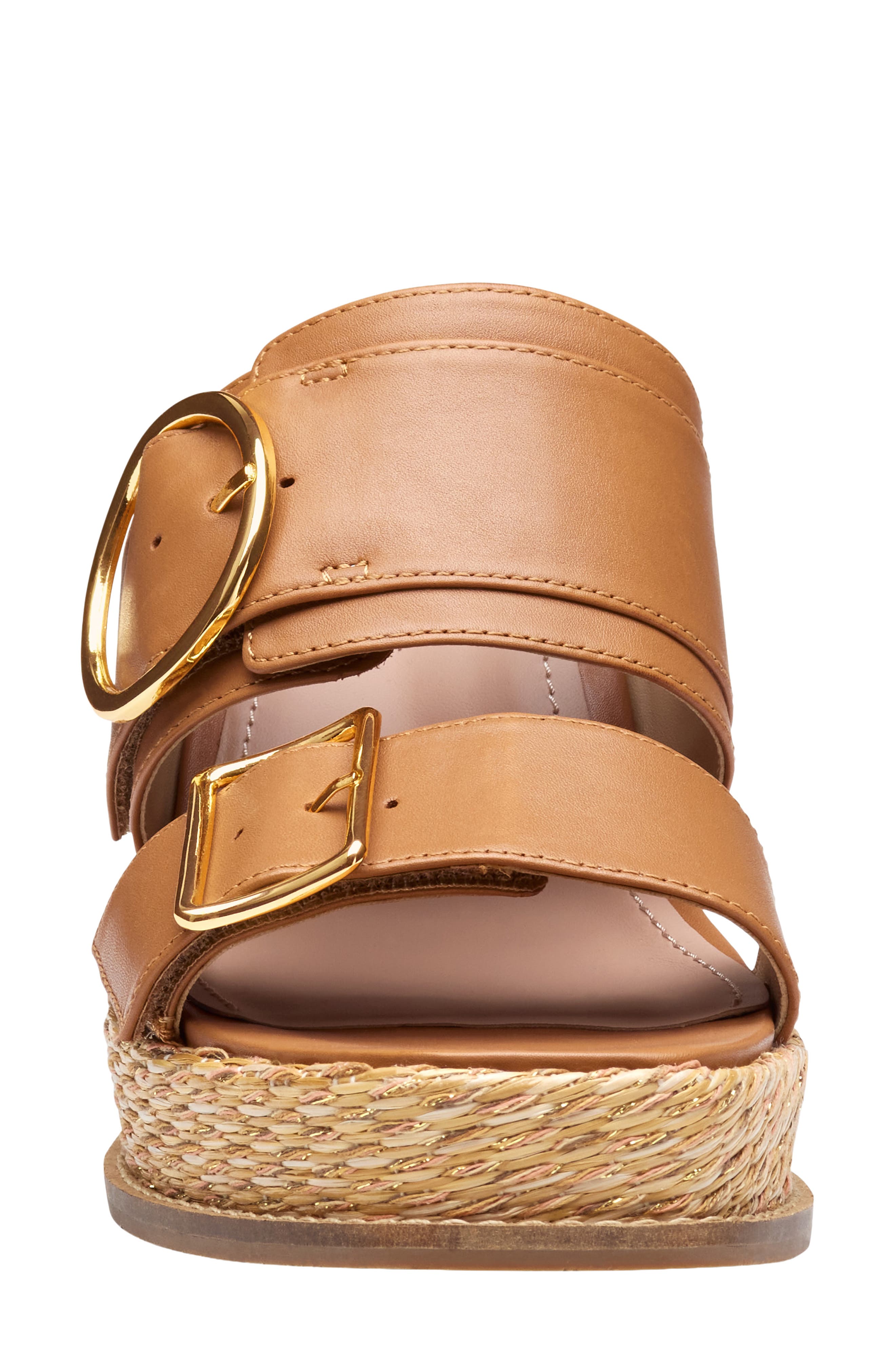 Johnston & Murphy Mallory Double Buckle Platform Wedge Sandal, Alternate, color, Cognac Nappa Leather