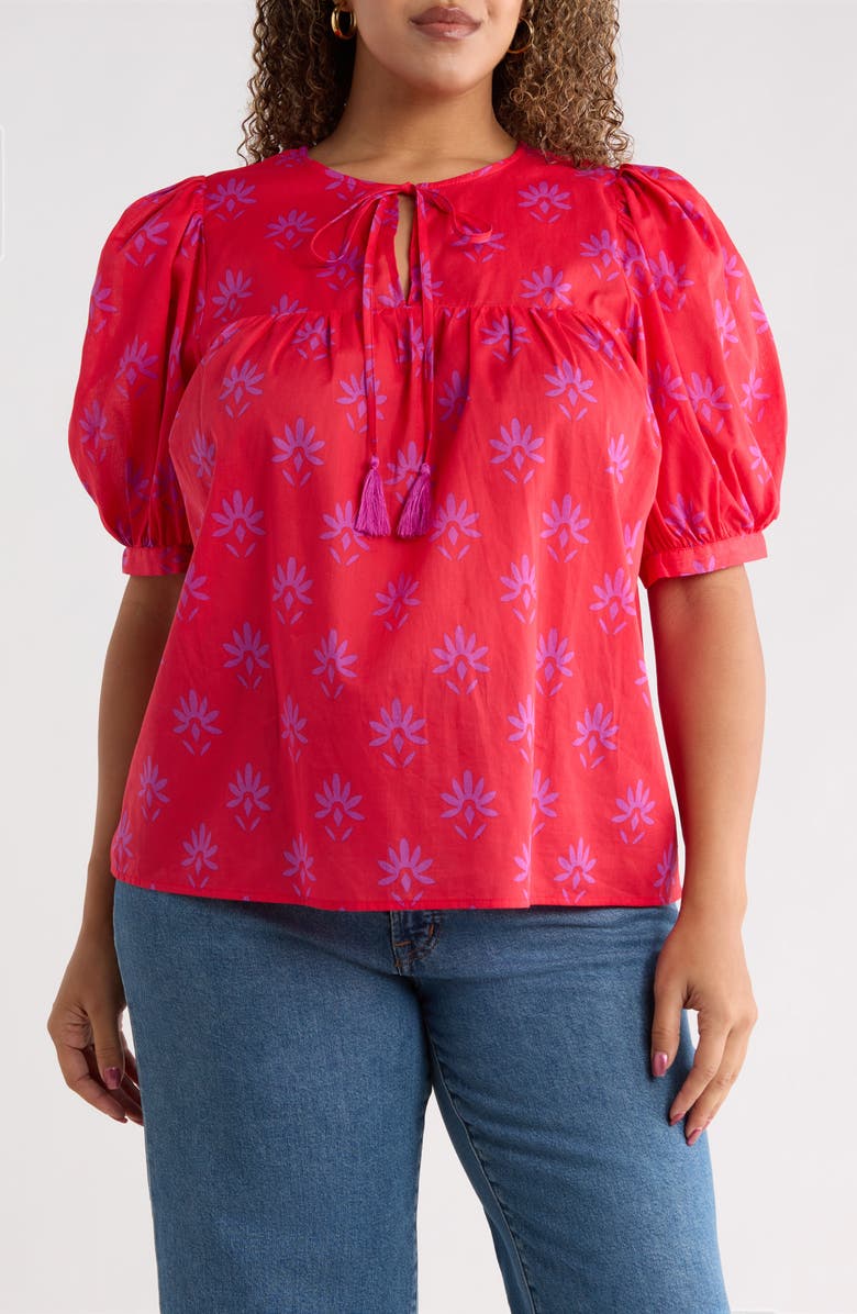 SUGARLIPS Delmas Floral Louisa Split Neck Top, Main, color, Berry-Purple