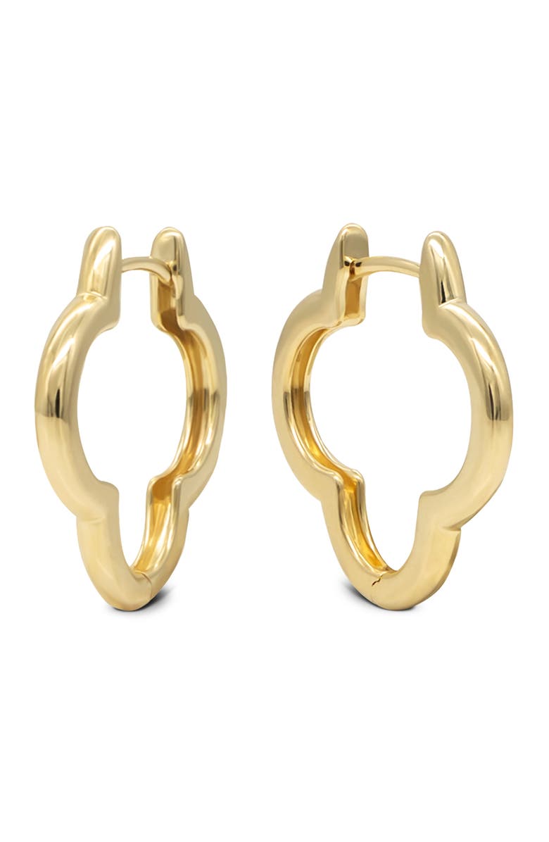 DEVATA Clover Hoop Earrings in 14K Gold, 18mm, Main, color, Yellow Gold