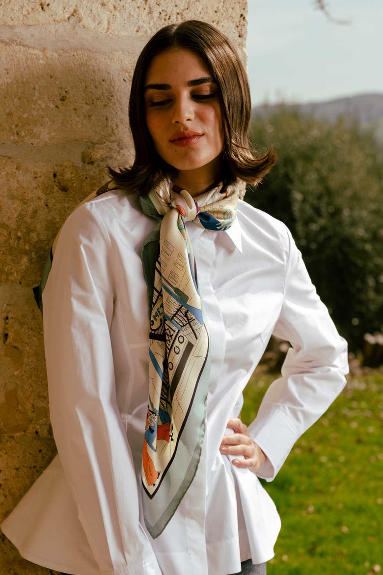 Parigi - Silk Foulard, Alternate, color, Tan and Aqua