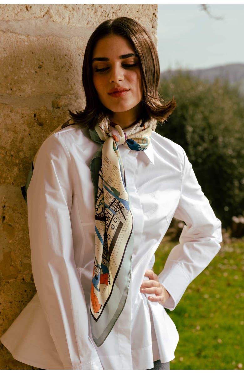Elizabetta Parigi - Silk Foulard, Alternate, color, Tan And Aqua