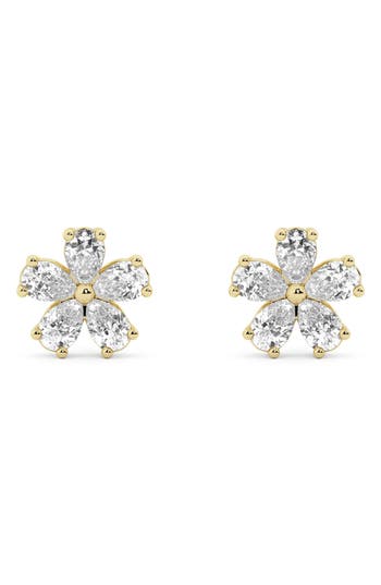 Everyday By Hautecarat Lab Grown Diamond Flower Stud Earrings In 14k Yellow Gold