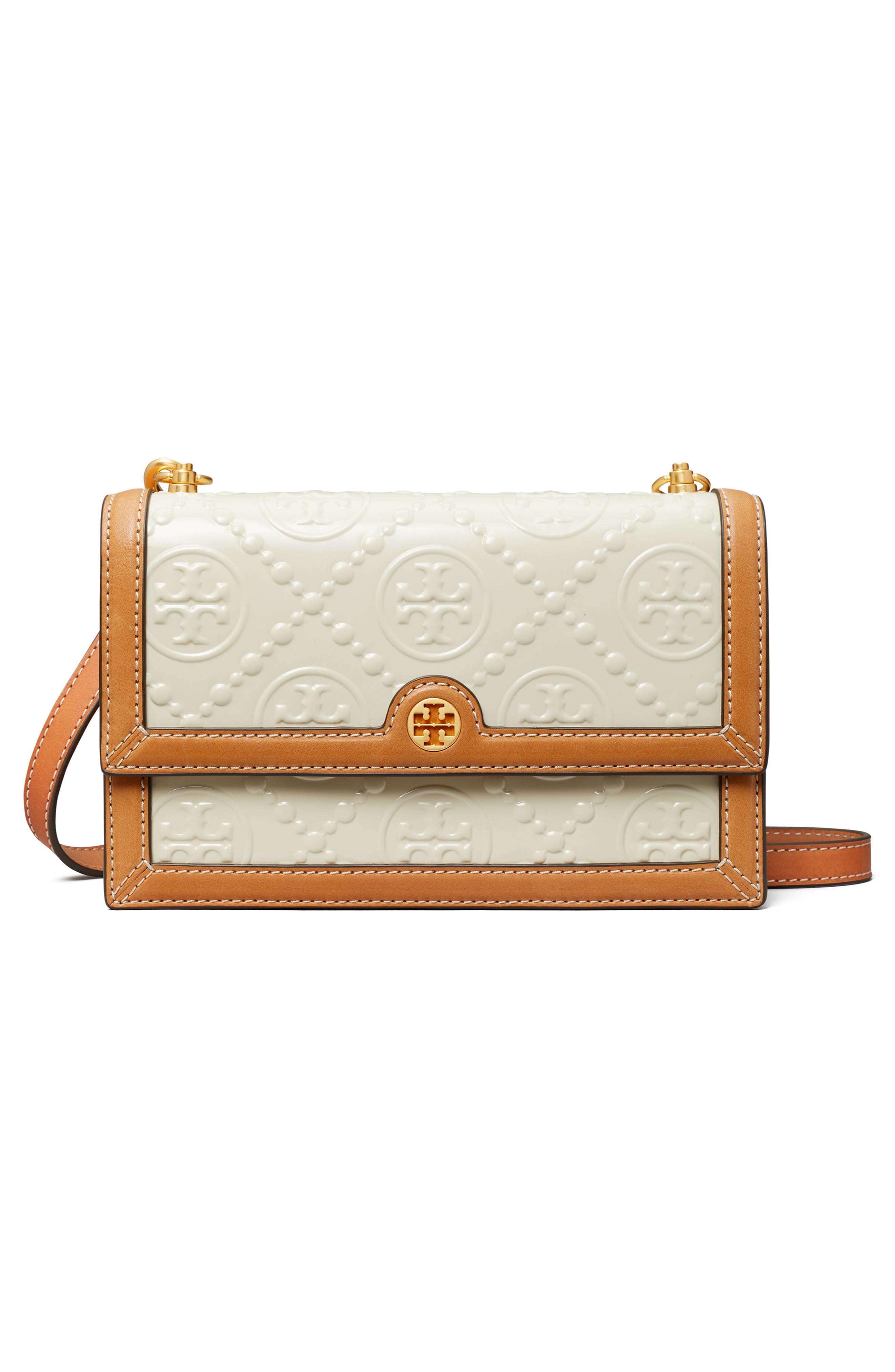 Tory Burch Mini T Monogram Embossed Patent Leather Shoulder Bag, Alternate, color, 