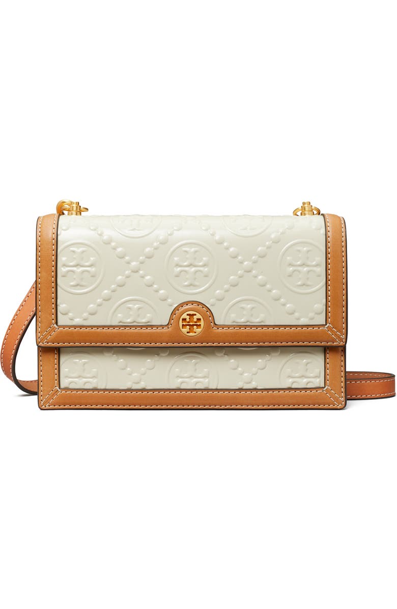 Tory Burch Mini T Monogram Embossed Patent Leather Shoulder Bag, Alternate, color,