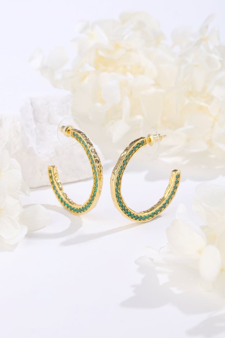 Cubic Zirconia Molten C Hoop Earrings, Alternate, color, Gold