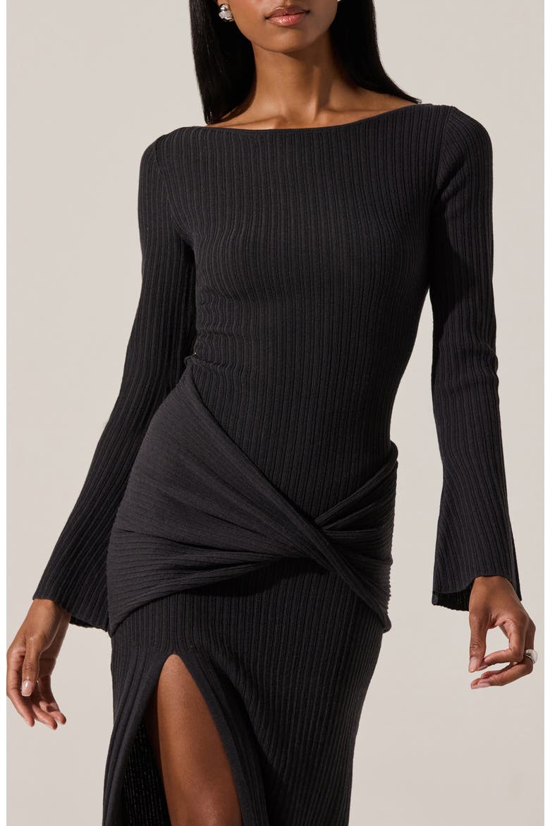 Arwyn Wrap Detail Long Sleeve Sweater Dress, Alternate, color, CHARCOAL