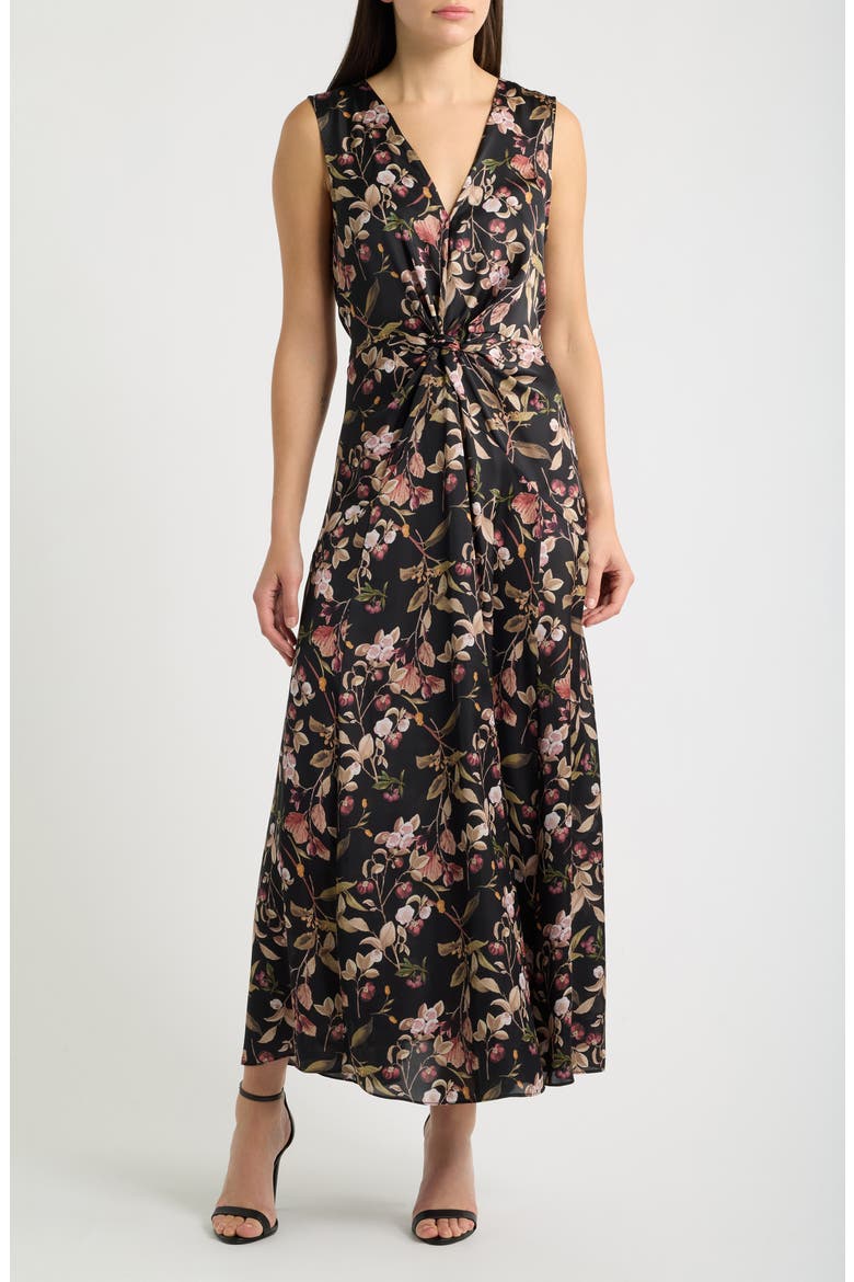 Floral Print Sleeveless Maxi Dress, Main, color, BLACK/ MULTI
