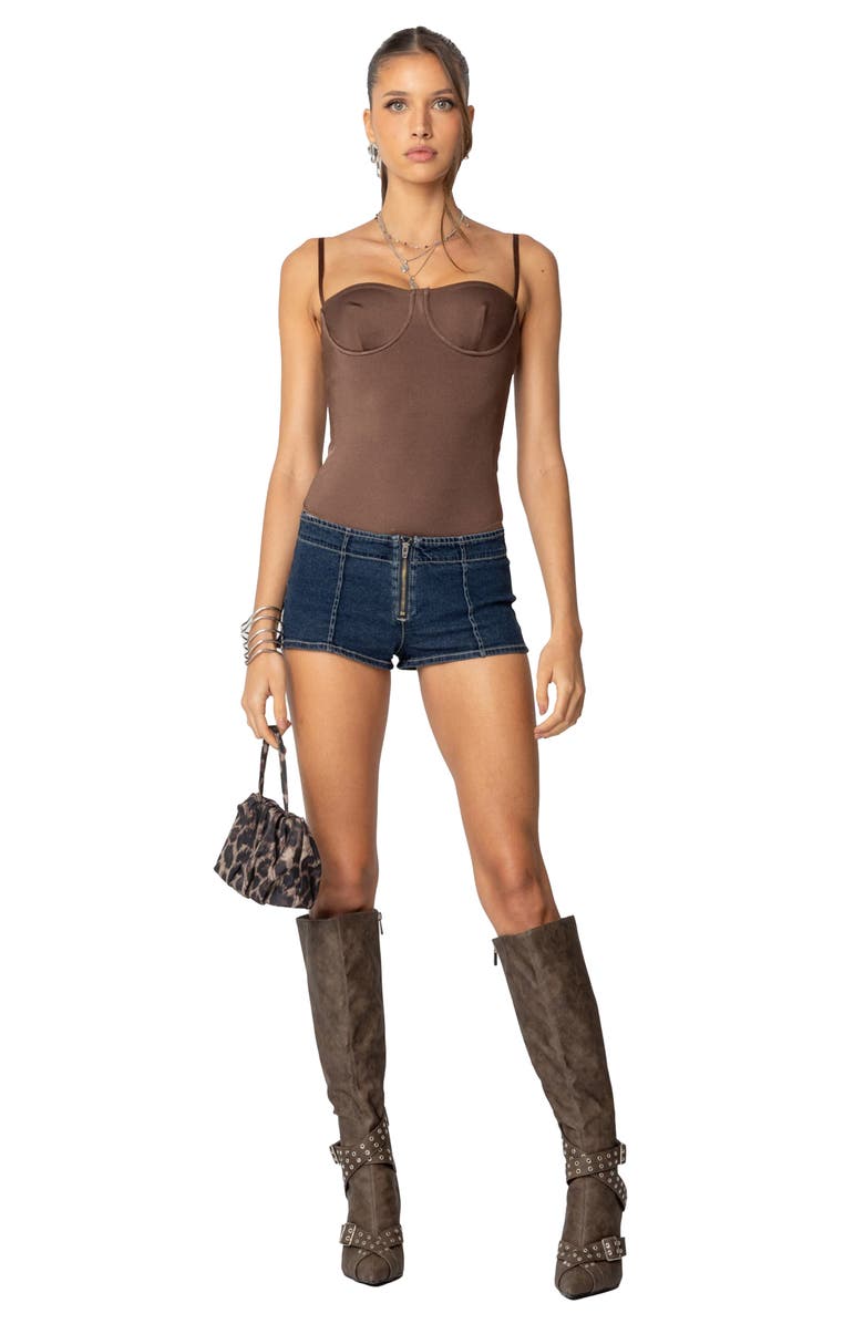 EDIKTED Laurel Bustier Bodysuit, Alternate, color, Brown