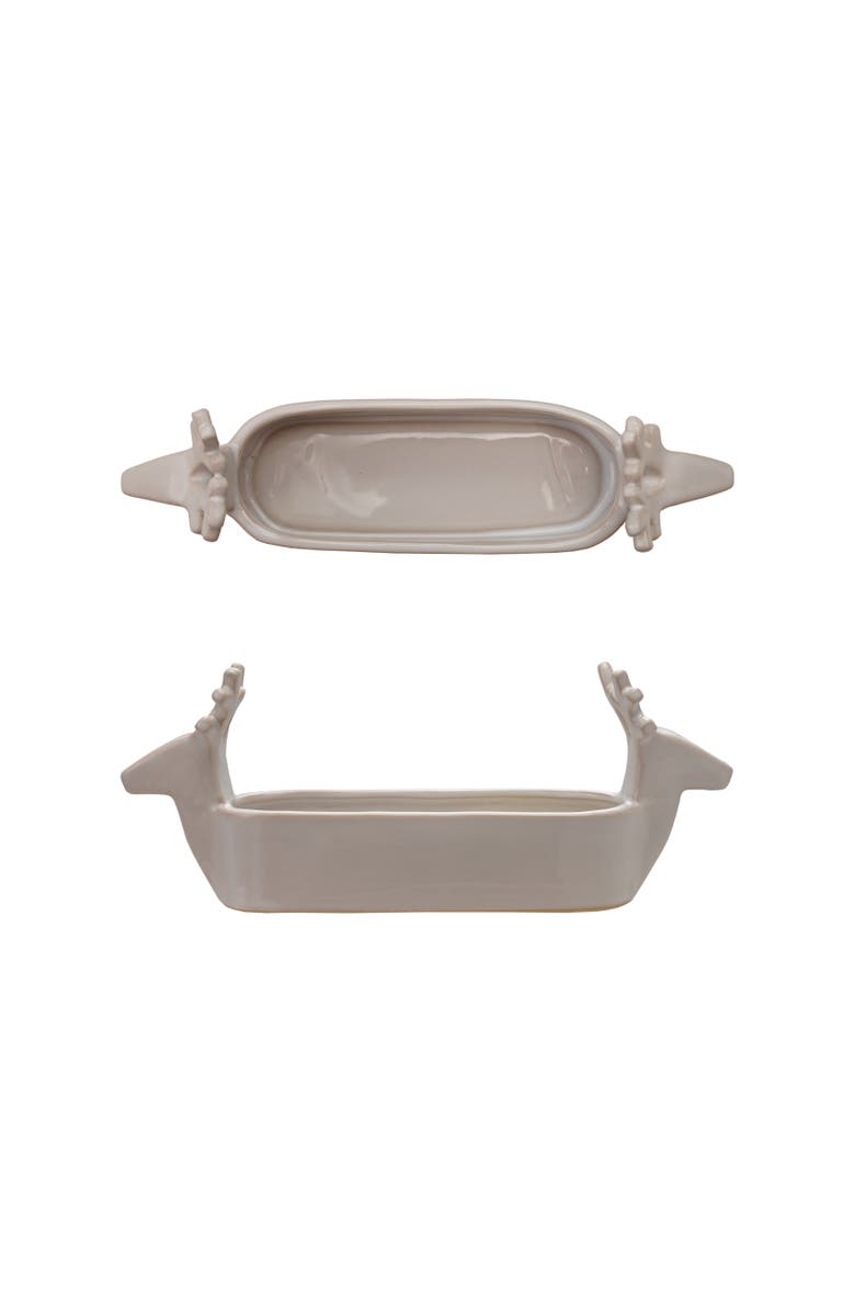 Storied Home Stoneware Cracker Dish with Deer Heads, White, Main, color, White
